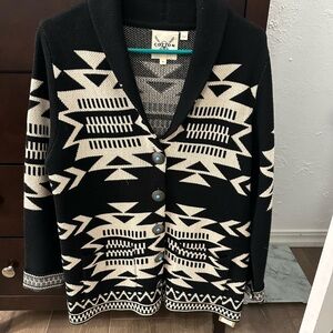 NEVER WORN Cotton & Co. Black Cream Aztec Shawl Collar Cardigan